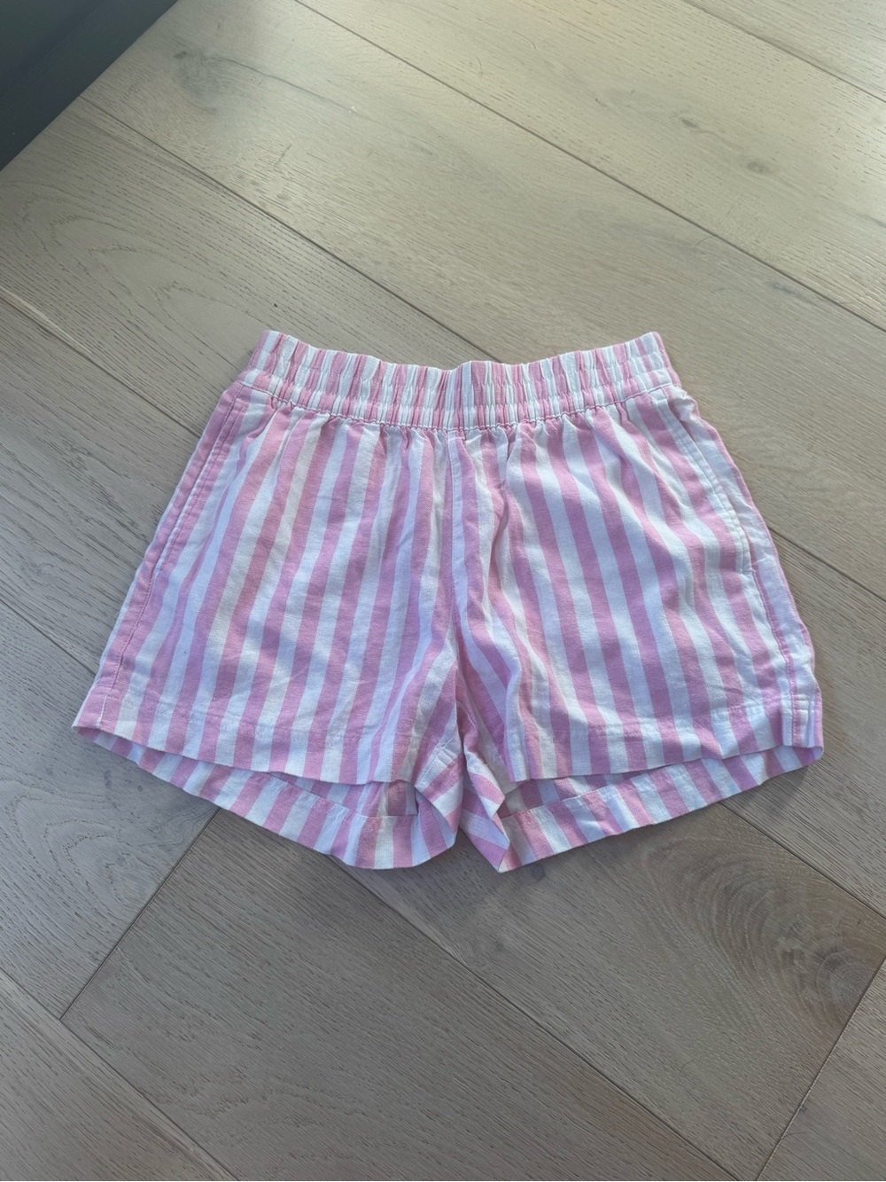 Old Navy Pink & White Striped High-Waist Elastic Shorts